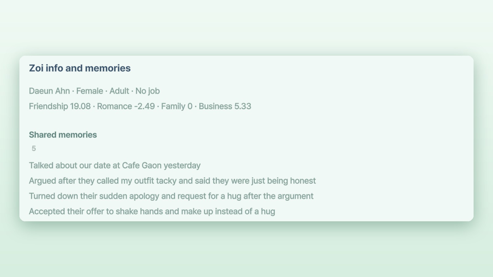 Zoi info and shared memories
